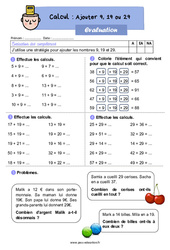 Ajouter 9, 19 ou 29 - Examen Evaluation : 4ème Harmos - PDF à imprimer