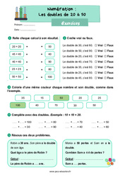 Exercice Les doubles de 20 à 50 - Exercices : 4ème Harmos - PDF à imprimer