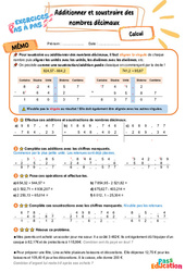 Additionner et soustraire des nombres décimaux - Exercices Pas à Pas : 7ème Harmos - PDF à imprimer