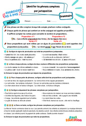 Identifier les phrases complexes par juxtaposition - Exercices Pas à Pas : 6ème Harmos - PDF à imprimer