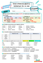 Former le féminin des adjectifs se terminant par - r, - ve, - se, - euse - Exercices Pas à Pas : 6ème Harmos - PDF à imprimer