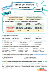 Utiliser le genre et le nombre des déterminants - Exercices Pas à Pas : 6ème Harmos - PDF à imprimer