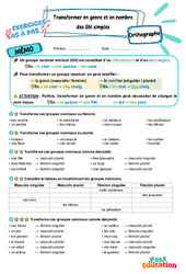 Transformer le genre et le nombre des groupes nominaux simples - Exercices Pas à Pas : 6ème Harmos - PDF à imprimer