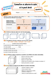 Connaitre et décrire le cube et le pavé droit - Exercices Pas à Pas : 5ème Harmos - PDF à imprimer