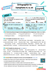 Leçon, exercice et évaluation :<br/> Orthographier les homophones et, es, est - Exercices Pas à Pas : 5ème Harmos - PDF à imprimer