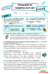Leçon, exercice et évaluation :<br/> Orthographier les homophones son et sont - Exercices Pas à Pas : 5ème Harmos - PDF à imprimer