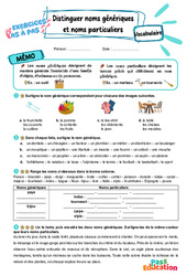 Distinguer noms génériques et noms particuliers - Exercices Pas à Pas : 5ème Harmos - PDF à imprimer