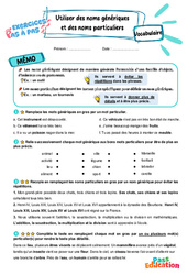 Utiliser des noms génériques et des noms particuliers - Exercices Pas à Pas : 5ème Harmos - PDF à imprimer