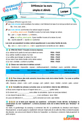 Différencier les mots simples et dérivés - Exercices Pas à Pas : 8ème Harmos - PDF à imprimer