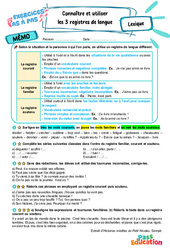 Connaître et utiliser les 3 registres de langue - Exercices Pas à Pas : 8ème Harmos - PDF à imprimer