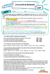Lire un article de dictionnaire - Exercices Pas à Pas : 8ème Harmos - PDF à imprimer