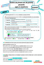 Produire des phrases avec des pronoms personnels sujets et compléments - Exercices Pas à Pas : 9eme Harmos - PDF à imprimer
