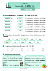 Exercice Les doubles de 100 à 500 - Exercices avec les corrections : 4ème Harmos - PDF à imprimer