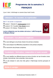Semaine 3 - école à la maison IEF - Fiches  : 11ème Harmos