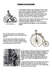 L'histoire de la bicyclette - Lecture - Compréhension : 6ème, 7ème Harmos - PDF à imprimer