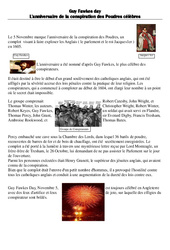 Guy Fawkes day - L'anniversaire de la conspiration des Poudres célèbres - Civilisation anglaise : 5ème, 6ème, 7ème Harmos - PDF à imprimer