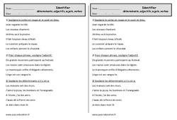 Déterminant, adjectif, sujet, verbe - Exercices - Comment les identifier : 4ème Harmos - PDF à imprimer