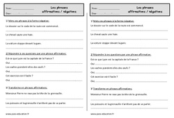 Phrase négative et phrase affirmative - Exercices  : 4ème Harmos - PDF à imprimer