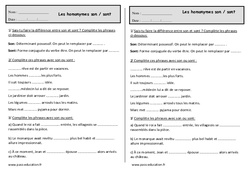 Son - sont - Homophones - Exercices - Orthographe : 4ème Harmos - PDF à imprimer