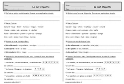 Mot étiquette - Exercices  : 4ème Harmos - PDF à imprimer