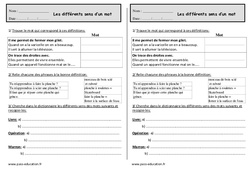 Différents sens d'un mot - Exercices : 4ème Harmos - PDF à imprimer