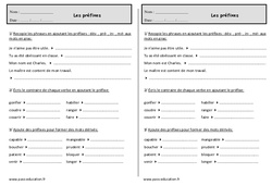 Mots dérivés en ajoutant un préfixe - Exercices  : 4ème Harmos - PDF à imprimer