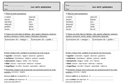 Reconnaître les mots de même sens ou synonymes - Exercices  : 4ème Harmos - PDF à imprimer