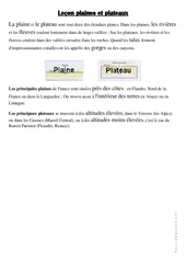 Plaines et plateaux - Géographie : 5ème, 6ème Harmos - PDF à imprimer