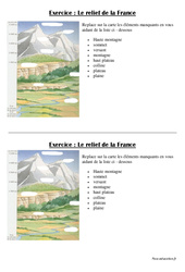 Relief de la France - Géographie - Exercices : 5ème, 6ème Harmos - PDF à imprimer