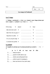 Les temps de l'indicatif - Examen Evaluation - Bilan : 4ème Harmos - PDF à imprimer