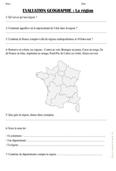 Régions - Examen Evaluation : 5ème Harmos - PDF à imprimer