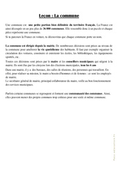 La commune - Cours, Leçon : 5ème Harmos - PDF à imprimer