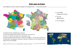 Notre pays la France - Exercices : 5ème Harmos - PDF à imprimer