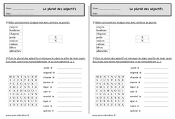 Pluriel des adjectifs - Exercices - Orthographe : 4ème Harmos - PDF à imprimer