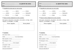 Pluriel des noms - Exercices - Orthographe : 4ème Harmos - PDF à imprimer