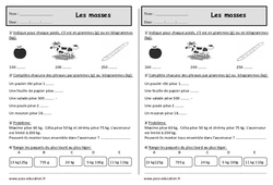 Masses  g, kg pour les  - Exercices  : 4ème Harmos - PDF à imprimer