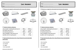 Masses - Exercices de mesures : 4ème Harmos - PDF à imprimer