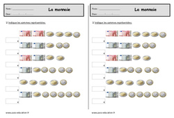 Euros - Exercices sur la monnaie : 4ème Harmos - PDF à imprimer