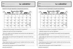 Le calendrier - Exercices  : 4ème Harmos - PDF à imprimer