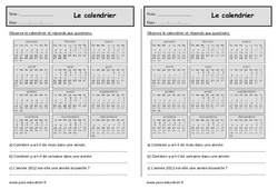 Calendrier - Exercices mesures : 4ème Harmos - PDF à imprimer