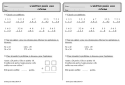 Addition posée avec retenue - Exercices  : 4ème Harmos - PDF à imprimer