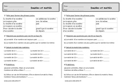 Double et moitié - Exercices de numération : 4ème Harmos - PDF à imprimer