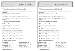 Double et moitié - Exercices  : 4ème Harmos - PDF à imprimer