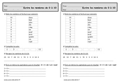 Écrire les nombres de 0 à 10 - Exercices  : 4ème Harmos - PDF à imprimer