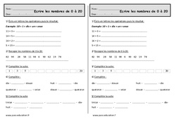 Écrire les nombres de 0 à 20 - Exercices de numération : 4ème Harmos - PDF à imprimer