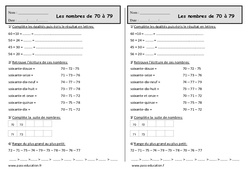 Nombres de 70 à 79 - Exercices  : 4ème Harmos - PDF à imprimer