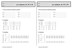 Nombres de 70 à 79 - Exercices de numération : 4ème Harmos - PDF à imprimer