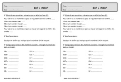 Pair ou impair - Exercices  : 4ème Harmos - PDF à imprimer