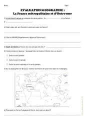 la France métropolitaine et d’Outre - mer - Examen Evaluation : 6ème, 7ème Harmos - PDF à imprimer