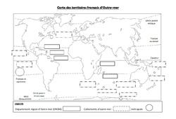 Carte des territoires français d’Outre - mer - Exercices : 6ème, 7ème Harmos - PDF à imprimer